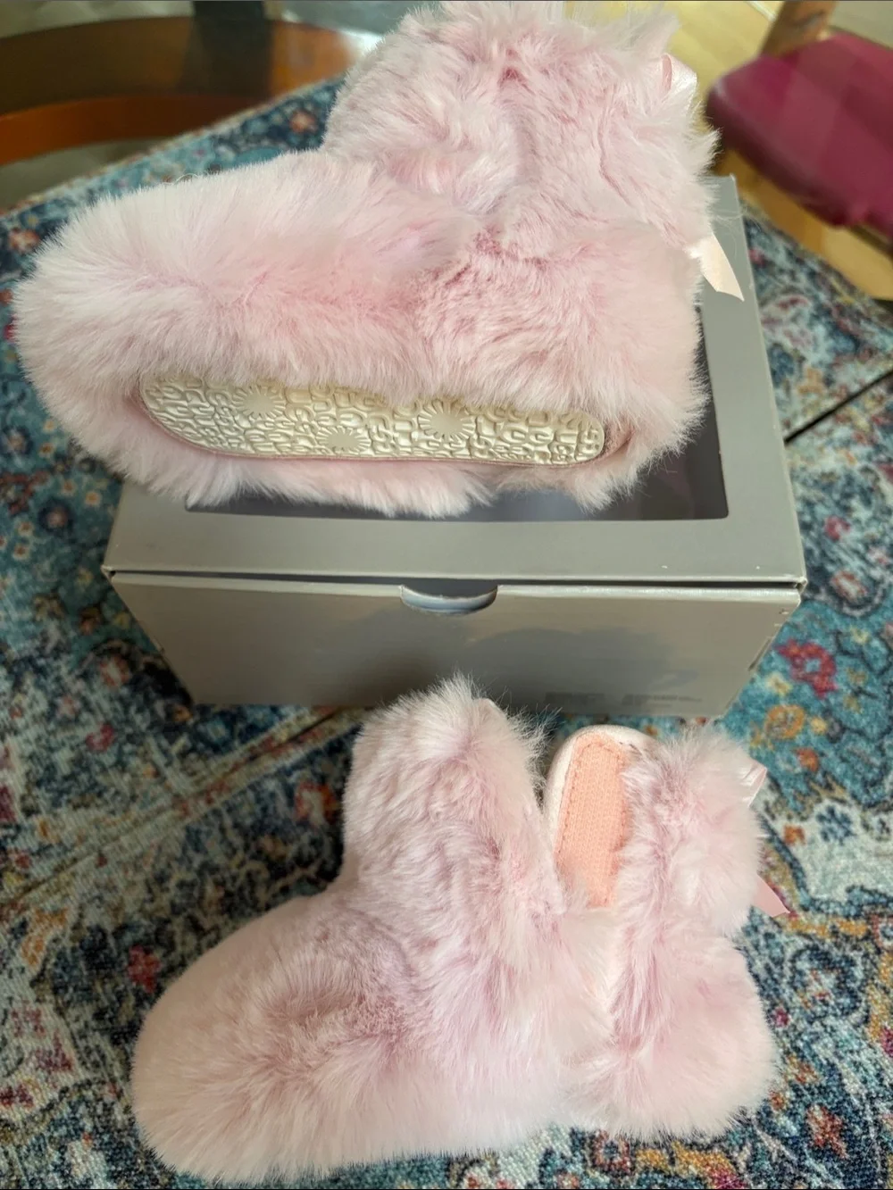 UGG Kids Pink Furry Pom-Pom Mittens